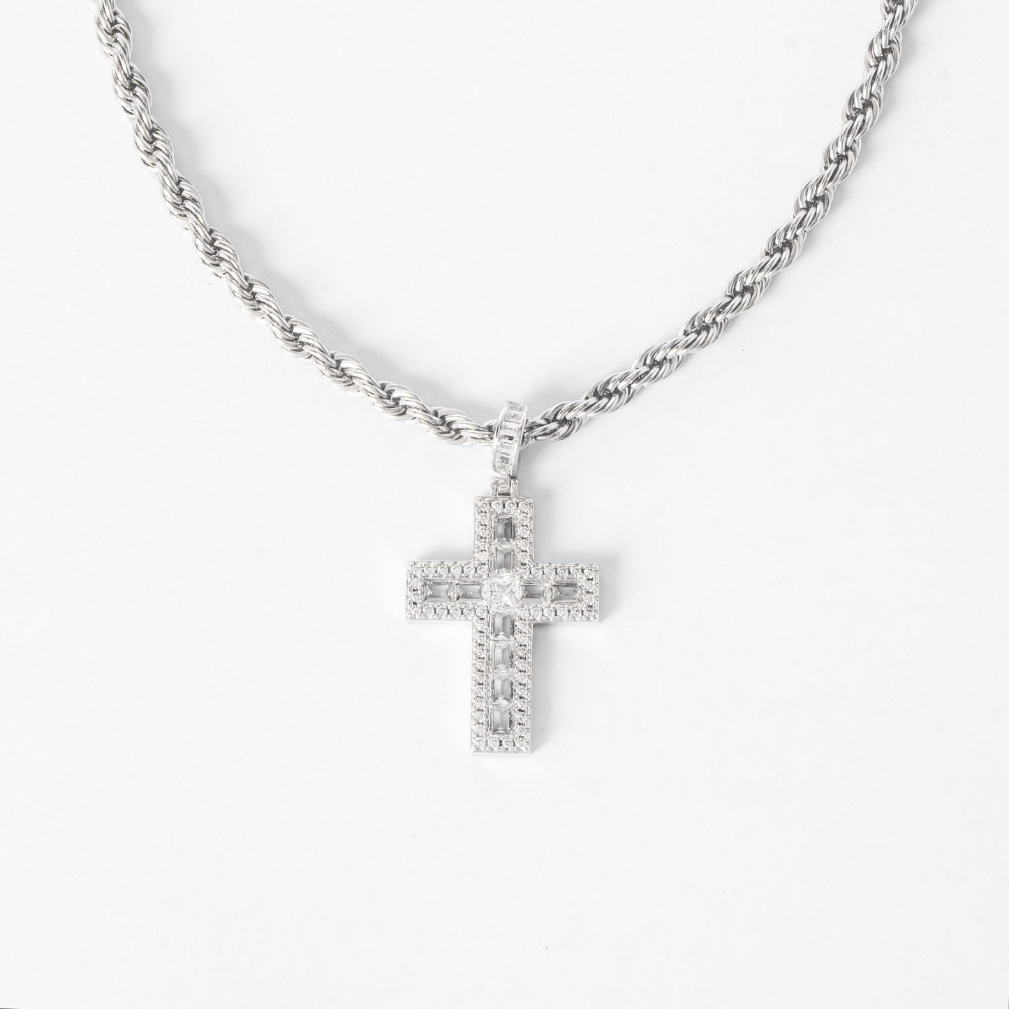 ICED BAGUETTE CROSS PENDANT