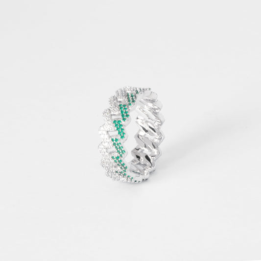 ICED PRONG CUBAN RING - GREEN